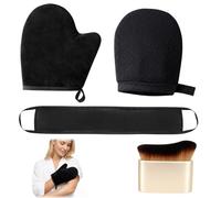 4 PCS Tanning Brush and Velvet Tanning Mitt, Glow Velvet Washable and Reusable Self Tan Mitt, for Self Tanners Lotion Mousse Creams, Portable Soft Sunscreen Moisturiser Tool for Body