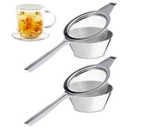 4 Pcs Tea Strainers for Loose Tea, Long Handle Tea Strainer Fine Mesh with Drip Bowl, Tea Strainers Kitchen Colander Sieve with Handle Sifting Dry Ingredients,for Juice Egg Tea Flour Small Sieve