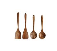 4 Pcs Teak Wooden Kitchen Utensils Set, Heat Resistant Wooden Spoon Spatula for Cooking, Kitchen Essential Cooking Utensils Set Housewarming Gifts
