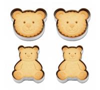4 Pcs Teddy Bear Cookie Cutter Set Baking Mold Stainless Steel Mould for Chocolate Candy Jelly Sweets Cake