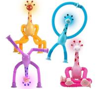 4 Pcs Telescopic Suction Cup Giraffe Toy,Pop Tubes Fidget Toys for Kids,Shape-Changing Sensory Toys for Toddlers,Stretch Stress Relief Educational Toy for Boys & Girls Ages 3+