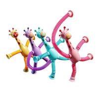 4 Pcs Telescopic Suction Cup Giraffe Toy, Telescopic Suction Cup Toys, Giraffe Sensory Play for Kids, Pop Tube Animals, Stress Reducing Educational Set for Kids & Adult White