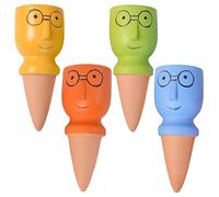 4 Pcs Terracotta Self-Dripping Plant Spikes, Funny Face Glasses Shape, Multi-Colored Drip Irrigation Tools, Great for Outdoor Gardening and Travel