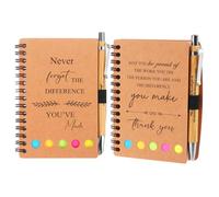 4 Pcs Thank You Appreciation Gift Inspirational Notebook Thank You Gifts Sticky Positive Spiral Notebook Journal with Note Notepad Motivational Bamboo Ballpoint Pen for Employee Colleague