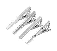 4 Pcs Tie Clips for Men, Classic Silver Tie Bar Clip Set, Premium Metal Tie Pins for Regular Ties, Elegant Suit Accessories for Business Wedding Daily Wear, Ideal Gift