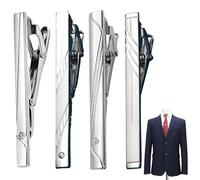 4 Pcs Tie Clips for Men, Elegant Tie Bar, Pinch Clips, Suit Accessories, Fashionable Ties Bar, for Business, Wedding, Graduation, Daily Use, Boyfriend, Husband, Father Dad