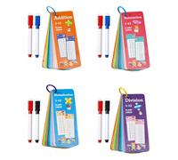 4 Pcs Times Tables Poster Flash Cards Set, All-In-One 0-12 Maths Learning Set for Addition, Subtraction, Multiplication & Division, Educational Math Games for Kids 6-10 Year Olds