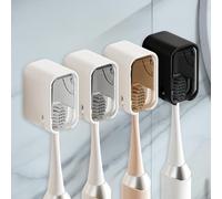 4 Pcs Toothbrush Holders Wall Mounted with Cover, No trace left Self Adhesive Tooth Brush Holder, Dustproof Breathable Comfortable Toothbrush Heads Organizer for Bathroom Washbasin