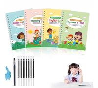 4 Pcs Tracetrek Workbook Fast-Track Young Minds,Magic Grooved Practice Copybook,Reusable Preschool Workbooks,Pen Handwriting Control Training and Left Right Brain Development,for Education (1 Set)