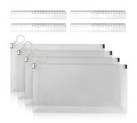 4 PCS Transparent Pencil Cases for Exams with 4 PCS 20cm Wavy Rulers, Large A4 Clear Pencil Pouches for School Home Study, See Through Stationery Bags with Zip, Durable Storage for Pens Pencils