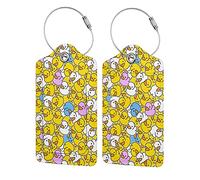 4 PCS Travel Luggage Tag Colorful Yellow Duck PU Leather Luggage Tags with Stainless Steel Loop Accessories Privacy Cover ID Label Stylish Exquisite Suitcase Baggage Tag for Women Men Kids Gifts