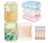 4 Pcs Travel Pill Organizer Box, Portable Pill Case with Sticker, Small Weekly Folding Pill Box Personal Wheat Pill Dispenser with 8 Compartments for Vitamin, Supplements, Cod Liver Oil, Medication
