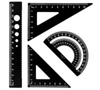4 PCS Triangular Ruler Set, Metal Geometry Set Aluminum Triangle Rulers Protractor Metal Triangular Scale Ruler Sets Aluminum Alloy Rulers for Draftsmen, Engineers, School Office Supplies (Black)