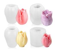 4 Pcs Tulip Candle Mould, 3D Flower Silicone Moulds for Candle Making, Reusable Tulip Shaped Resin Casting Mold for Handmade Soap, Fondant Cake Decoration & DIY Chocolate