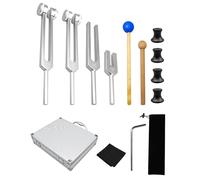 4 Pcs Tuning Fork Set (128Hz, OM 136.1Hz, MI 528Hz, 4096Hz), Solfeggio Tuning Fork Set with Rubber Mallet Sound Tool and Aluminum Box for Sound Regulation Stress Reduction Yoga Meditation Relaxation