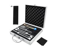 4 Pcs Tuning Fork Set (128Hz, OM 136.1Hz, MI 528Hz, 4096Hz), Standard Tuner Tone Tool Set for Solfeggio Meditation Stress Reduction Yoga Relaxation with Rubber Mallet Sound Tool and Aluminum Box