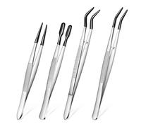 4 PCS Tweezers with Rubber Tips, PVC Coated Tweezers for Crafting, Straight Flat Tip Long Bent Precision Tweezer Set for Crafts, Stamps, Beads, Jewelry, Lab Work