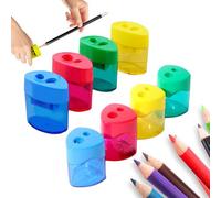 4 Pcs Twin Hole Pencil Sharpener, Dual Holes Compact Colored Handheld Pencil Sharpener with Lid, Mini Portable Sharpener for Artists, Students, School Class, Home, Office (Triangle*4+Ellipse*4)