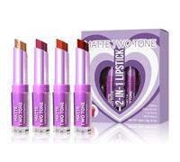 4 PCS Two Tone Lipstick Set, 2-in-1 Lipstick Set, High-Pigment Colour Rose Pink Nude Brown Gradient 18hr Wear Two Tone Matte Shimmer Moisturising Lip Liner Tinted Lip Balm (Set B)