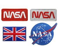 4 PCS UK and NASA Logo Patch Tactical Emblem Embroidered Badge Applique Hook and Loop Patches for Armband,Pouch,Vest,Hat,Biker,Uniforms,Clothes,Backpack,Jacket,Jeans,Bag