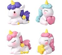4 PCS Unicorn Ornaments Unicorn Decorations For Birthday Cake Unicorn Mini Figures Set Cartoon Unicorn Figures Model For Create Magical Unicorn Garden Party, Kids Cake Toppers