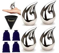 4 Pcs Unique Silver Teardrop Small Keepsake Cremation Urns for Human Ashes Adult for Both Male and Female, Mom Dad Son Women Men Mini Urns,Funeral Small Earns for Ashes with Velvet Bags 3 Inch Size