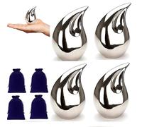 4 Pcs Unique Silver Teardrop Small Keepsake Cremation Urns for Human Ashes Adult for Both Male and Female, Mom Dad Son Women Men Mini Urns,Funeral Small Earns for Ashes with Velvet Bags 3 Inch Size