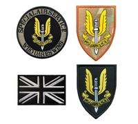 4 PCS United Kingdom British UK Great British Union Jack Army SAS Special Air Service Embroidered Tactical Patch Emblem Hook and Loop Patches for Armband,Airsoft Badge Applique