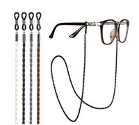4 Pcs Universal Glasses Straps, Premium Leather Eyeglass Chains for Men & Women - Non-Slip Braided Sunglasses Holder Cord with Adjustable Length