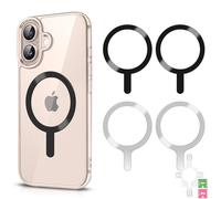 4 Pcs Universal Metal Rings Sticker NO Magnet for MagSafe Magnetic Wireless Charger for iPhone 15 14 13 12 Pro Mini Max/Samsung Galaxy, 2 Styles Ultra Thin Notched and Round Ring Car Charger Kit