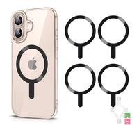 4 Pcs Universal Metal Rings Sticker NO Magnet for MagSafe Magnetic Wireless Charger for iPhone 15 14 13 12 Pro Mini Max/Samsung Galaxy, 2 Styles Ultra Thin Notched and Round Ring Car Charger Kit
