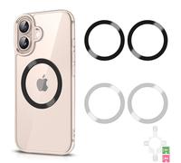 4 Pcs Universal Metal Rings Sticker NO Magnet for MagSafe Magnetic Wireless Charger for iPhone 15 14 13 12 Pro Mini Max/Samsung Galaxy, 2 Styles Ultra Thin Notched and Round Ring Car Charger Kit
