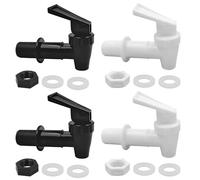 4 Pcs Universal Water Dispenser Tap Replacement, Replacement Cooler Faucet, Plastic Push Type Dispenser Faucets, Dispenser Tap Set for Hot Cold Water Beer Wine Juice Bottle Bucket (Black, White)