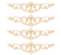 4 PCS Unpainted Wood Carved Applique 30x8 cm Solid Rubber Wood Carving Decal Garden Fence Furniture Wall Cabinet Decor Home Indoor Outdoor Custom Paintable Decoration