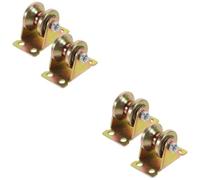 4 Pcs V Grooved Pulley Wheel Heavy Duty Iron Mounted for Wall Ceiling | Silent Load Bearing Roller for Industry and DIY Projects, Golden Finish, Material Handling Use