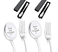 4 Pcs Valentines Day Coffee Spoons and Engraved Forks and Gift Boxes Set, Ice Cream Spoons,Stainless Steel Forks, Coffee for Couple Lovers, His and Hers Gifts for Girlfriend