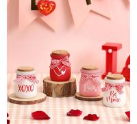 4 Pcs Valentines Day Tiered Tray Decor, Mini Mason Jars for Valentines Table Decor, Valentines Gift for Women, Small Valentines Day Decorations for Home, Office, Tiered Tray, Desk, Shelves