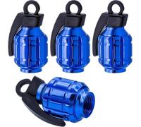 4 PCS Valve Stem Dust Caps - Alloy Tyre Valve Covers Grenade Style - Universal Dust Caps for Bikes, BMX Accessories, Cars, Motorbikes, SUVs & Trucks - Durable Anti-Proof Wheel Caps (Blue)