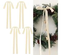 4 Pcs Velvet Bows for Christmas Tree, 12 x 20 Inch Large Beige Bow for Staircase Cabinet Kitchen Home Christmas Decoration DIY Crafts Vintage Bow Ornaments for Xmas Indoor Outdoor Decor