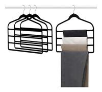 4 PCS Velvet Trouser Hangers,4 Layer Space Saving Flocking Hanger with 360° Swivel Hooks,Non-slip,Clothes Hanger Closet Organizers Storage for Jeans,Trousers,Leggings,Tie,Scarf and Towel,Black