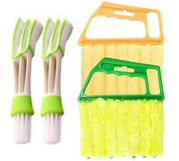 4 Pcs Venetian Blind Cleaner Tool, 2 Pcs Blind Cleaner with 7 Roller System and 2 Pcs Soft Bristle Double-Ended Brush,Reusable Blind Duster Uesd for Wooden Plastic Blinds and Air Conditioner