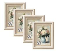 4 PCS Vintage Photo Frames Set, 6x4 Retro Picture Frames with Mount for Wall and Tabletop Display, Picture Frames for Home Office Living Room Décor (White, 4X6)