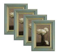 4 PCS Vintage Photo Frames Set, 6x4 Retro Picture Frames with Mount for Wall and Tabletop Display, Picture Frames for Home Office Living Room Décor (Green, 4X6)
