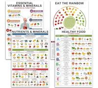 4 Pcs Vitamin And Mineral Chart 11"X17" - Healthy Food Chart, Rich Nutrition Poster, Food Protein Chart, Vitamin Chart Laminated for Classroom, Nutrient Density Chart - Chart Vertical Poster Unframed