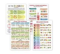 4 Pcs Vitamin & Nutrition Canvas Poster 12x18" - Unframed Eat the Rainbow Chart with Plant-Based Foods & Vegetables - Whole Food Nutrition Diet Guide Wall Art for Kitchen, Classroom, or Wellness Decor