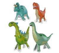 4 Pcs Walking Dinosaur Party Foil Balloons Set With Wheels For Boys, Large Self- Standing Dino Balloons For Birthday Party Decorations (Green)