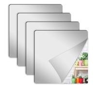 4 Pcs Wall Mirror Tiles, 8 x 8 Inch Self Adhesive Acrylic Square Mirror, Flexible Mirror Sheets Wall Stickers Frameless Small Mirrors Wall Decor Set for Bathroom Home Gym Bedroom