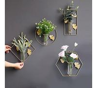 4 Pcs Wall-Mounted Hydroponic Planters, Wall Hanging Planter Containers with Glass Cup Vases, Home Decor Geometric Terrariums, Gift for Home Wedding Outdoor Indoor Centerpieces Decor