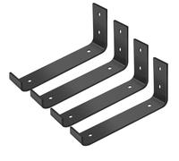 4 PCS Wall Mounted Shelve Brackets, Shelf Support Brackets Heavy Duty, Black Iron Floating Shelf Bracket, Stainless Steel, Durable Scaffold Board Shelves