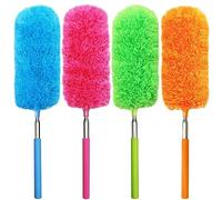 4 Pcs Washable Microfiber Feather Duster, with Extendable Pole and Bendable Head, Microfibre Cleaning Tool for Cleaning Office, Car, Computer, Furniture, Sofa